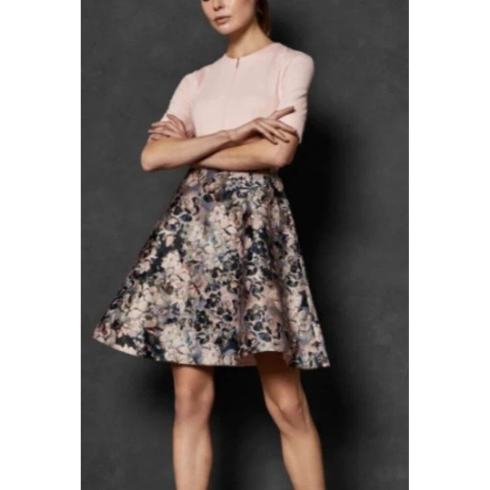 Ted Baker Amarlia Eloquent Jacquard Dress Pink Floral Sz 2 US 6 Wedding Cocktail